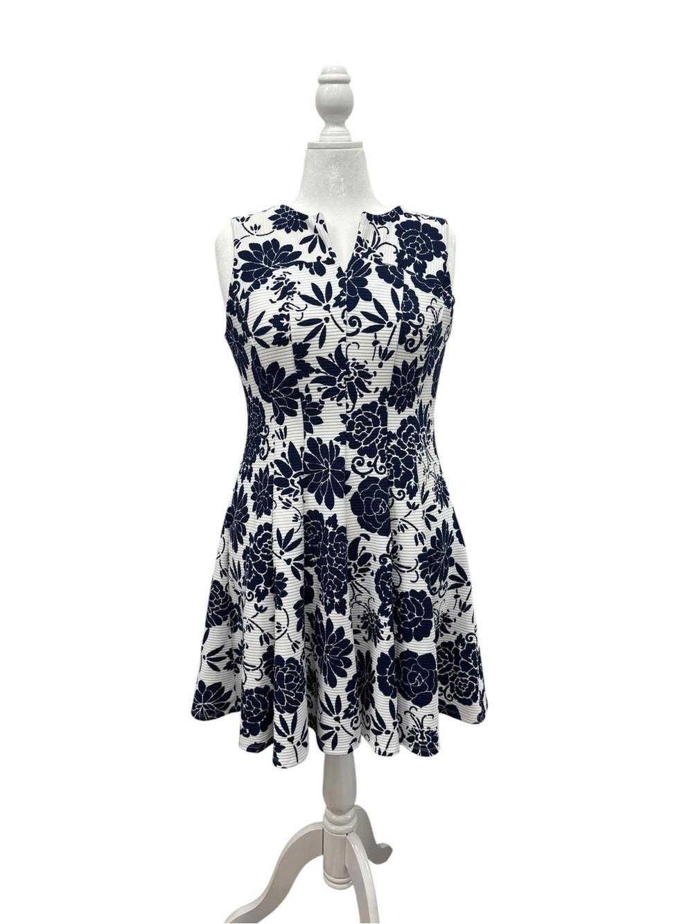 Danny & Nicole Navy Floral Fit & Flare Dress – Size 12P